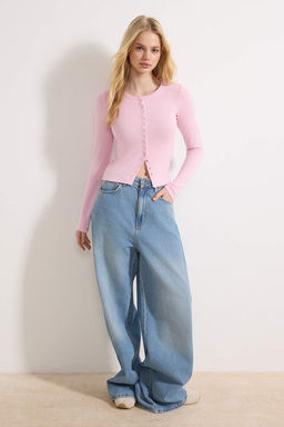 Ac?k Pembe Onu Full C?tc?tl? Fitted/Vucuda Oturan Orme Bluz TWOAW26BZ00193