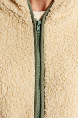 TRENDYOLMILLA Ekru Kal?n Polar Kontrast Biyeli Kapusonlu Relaxed/Rahat Kal?p Orme Sweatshirt TWOAW24SW00021  фото 4