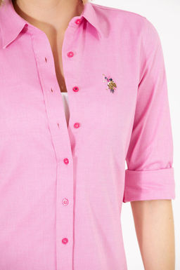 Женская базовая рубашка цвета фуксии с длинным рукавом Неожиданная скидка в корзине - U.s. polo assn фото 14