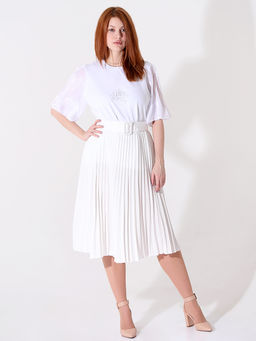 Плиссированная юбка женская больших размеров офисная - Almond фото 20