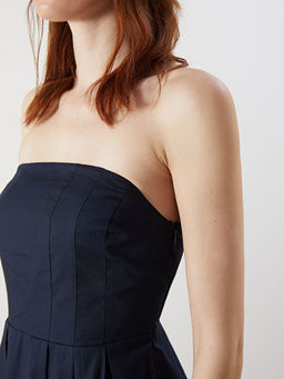 Straplez Yaka Poplin Elbise