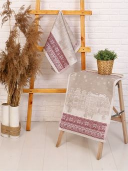 Полотенце Премиум Зимний город-беж/бордо 50*70 см.