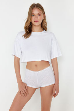 Beyaz-Cok Renkli 3lu Paket Pamuklu Pointel Ajurlu/Delikli Orme Boxer Kulot THMSS24KU00033