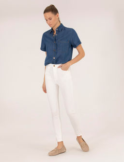 Ekru Skinny Fit Kanvas Pantolon