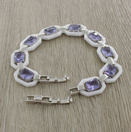 Браслет Октагон из белой керамики с Александритом, покрытие светлый металл, длина 18см - Agat77 фото 3