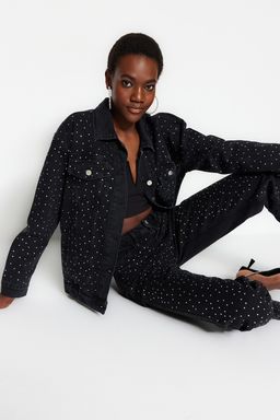 Siyah Tasl? Oversize Denim Ceket TWOSS23CE00044 - Trendyolmilla фото 3