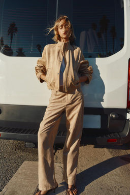 FAUX SUEDE STRAIGHT-LEG TROUSERS