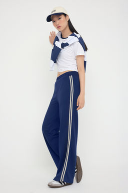 Lacivert Wide Leg/Genis Paca Brode Serit Detayl? Kal?n Orme Esofman Alt? TWOAW26EA00002