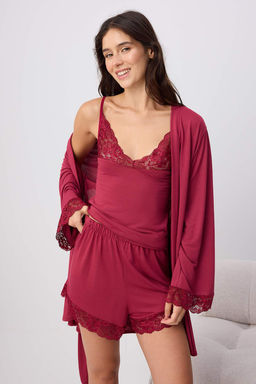 Bordo 4l_ Dantel Detayl_ Viskon _rme Pijama Tak_m_ THMAW27PT00002
