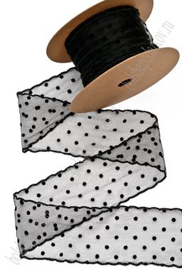 Лента декоративная "Горошек" 5,5 см*10 ярд (SF-7310) черный
