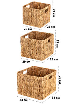 Набор 3 плетеных корзин 25*25*21см, 29*29*23 см, 33*33*25 см, водный гиацинт