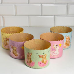 Цена за 20 шт. Форма бумажная для кулича «Зайчики», 110×85 мм, МИКС