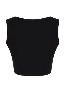 Siyah Ask?l? Super Crop Fitilli Esnek Orme Atlet TWOSS24AL00023