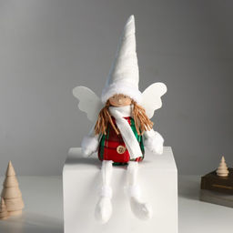 Интерьерная кукла текстильная Ангелочек в красно-зелёном сарафане, длинные ножки, 16?8?40 см