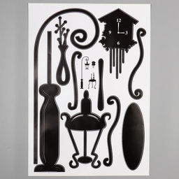 Наклейка интерьерная чёрная «Фонарь, столик и часы», 50×70 см