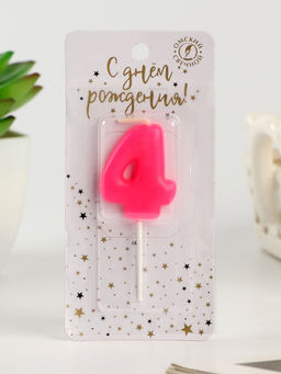 Цена за 4 шт. Свеча для торта «Неоновая», цифра 4, розовая