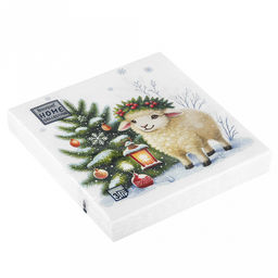 Салфетки бумажные "Bouquet Home Collection Classic" 33х33см, 3-х слойные, 20 штук в упаковке, 100% целлюлоза, "Овечка в новогоднем венке" (Россия)