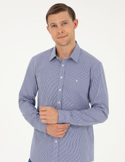 Темно-синяя рубашка узкого кроя из хлопка в полоску - Cacharel фото 3