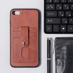 Чехол LuazON для iPhone 7 Plus/8 Plus, с отсеками под карты, кожзам, коричневый