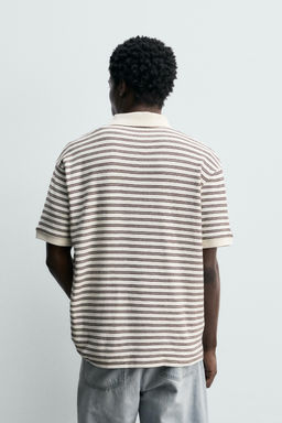 POLO REGULAR FIT JACQUARD RAYAS / Crudo / Marino - Zara фото 3