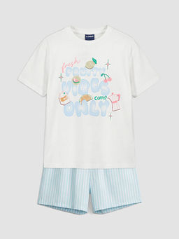 K?z ?ocuk Bask?l? ?ortlu Pijama Tak?m