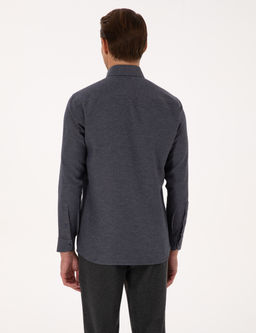 Lacivert Slim Fit Dokulu Uzun Kollu G_mlek