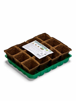 Цена за 4 шт. Набор для рассады: торфяная кассета, 12 ячеек по 50 мл, поддон _ × _ см, зелёный