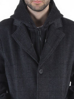 475646502 DK. GRAY Пальто демисезонное мужское со съемным капюшоном (65% шерсть, 35% кашемир)