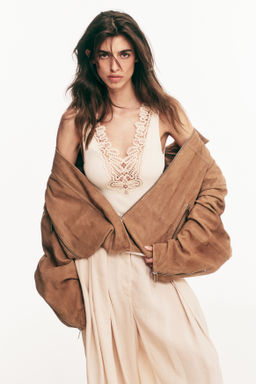 Top de punto fino con detalle de encaje - H&m фото 2