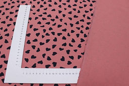 Теплый хлопок Чернильные сердечки на св.кораллово-брусничном, ш.1.5м, хлопок-100%, 150гр/м.кв - Купава фото 4