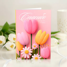 Открытка 4 шоколадки "Спасибо от всего сердца (розовая с тюльпанами)"