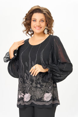 Блуза Swallow 803.4 Чёрный, принт нежно- розовые цветы
