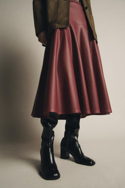 ZW COLLECTION LEATHER EFFECT MIDI SKIRT - Zara фото 3
