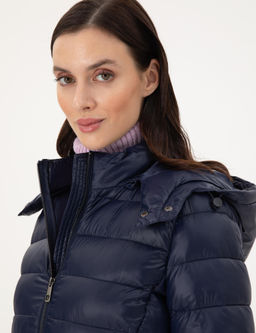 Lacivert Kap__onlu Kapitone Mont