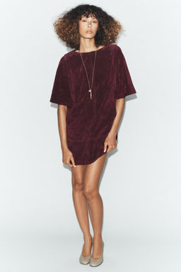 100% LEATHER SUEDE SHORT DRESS