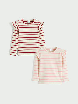 Bisiklet Yaka F?rf?rl? ?izgili K?z Bebek Ti??rt 2li