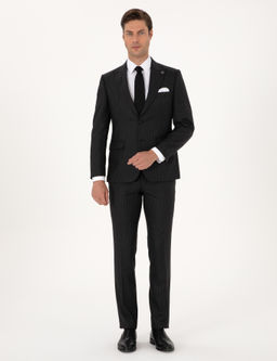 Antrasit Slim Fit %100 Ka_mir _izgili Tak_m Elbise