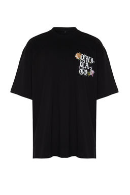 Siyah Oversize/Genis Kesim Chicago Sehir Bask?l? %100 Pamuklu K?sa Kol T-Shirt TMNSS24TS00167 - Trendyolmilla фото 8