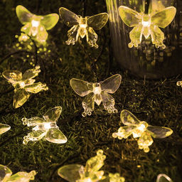 Гирлянда для улицы "Бабочка" 3 м 20 ламп LED чёрный провод, 2 реж.,IP-55, Теплый белый (солнечная батарея)