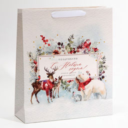 Цена за 2 шт. Пакет подарочный новогодний ламинированный С Новым годом, M 30?26?9 см