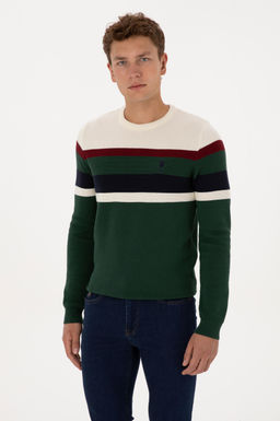 Erkek Slim Fit Bisiklet Yaka Koyu Ye_il Kazak