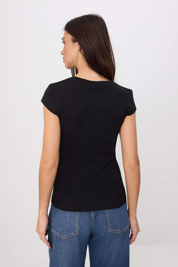 Siyah Regular/Normal Kal?p K?sa Kollu Orme Crop/K?sa Pamuk Ribana Orme T-shirt TWOSS26TS00299 - Trendyolmilla фото 4