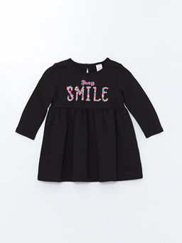 Bisiklet Yaka Uzun Kollu Bask?l? K?z Bebek Elbise