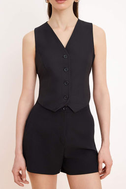 Siyah Arkas? Baglama Detayl? Fitted Yelek TWOSS26YE00025 - Trendyolmilla фото 4