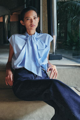 CAMISA RAYAS LAZADAS ZW COLLECTION / Blanco / Celeste - Zara фото 4