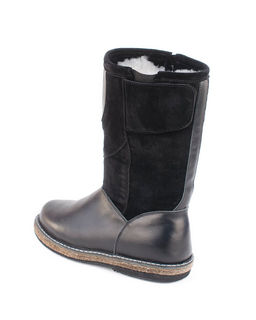 Монголки женские на войлочной подошве., Черные. Кожа. Молния. Подклад овчина.