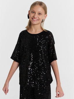 Блузка для девочек черная в пайетки - Mark formelle фото 2