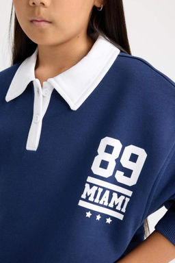 Толстая толстая толстая толстовка на мягкой подкладке с принтом и широким вырезом поло для девочек оверсайз - Defacto фото 4