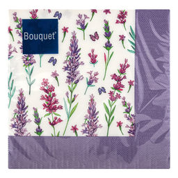 Салфетки бумажные Art Bouquet 33х33см, 3-х слойные, 20 штук в упаковке, 100% целлюлоза, Скатерть с лавандой (Россия)  фото 2