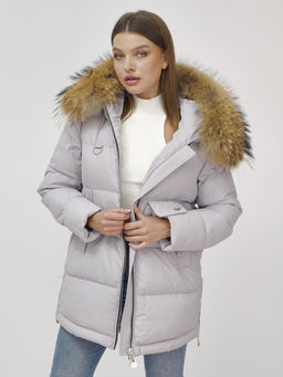 Куртка Бренд Visdeer ПРЕМИУМ КЛАССА зимняя с мехом ЕНОТА, светло-серого цвета  фото 17